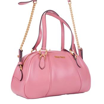 9成新【Miu Miu】經典皺摺桃粉色保齡球手提側背包 展示品