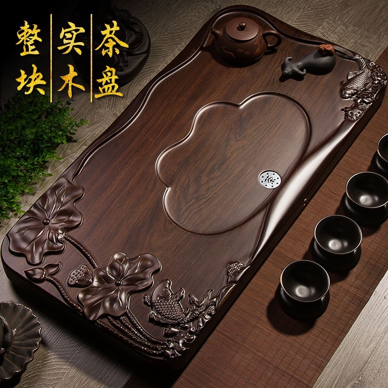 中国美術 唐木 茶盤 黒檀木全体の実木茶台茶盆 功夫茶茶具家用茶台簡約 