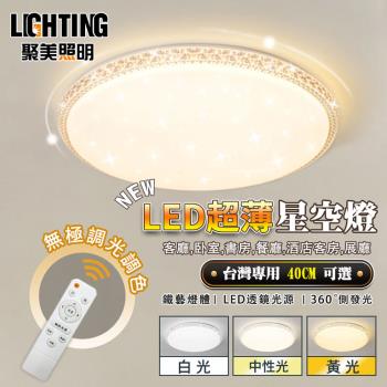 【聚美照明】吸頂燈 led吸頂燈 星鑽燈 單層星空燈 遙控智能無極調光【 圓40cm【60W】三色無極調光-送遙控】