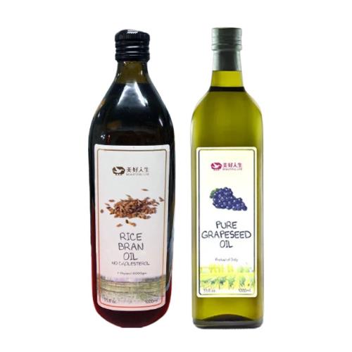 美好人生 高燃點玄米油(1L/瓶)+純天然葡萄籽油(1000ml/瓶)