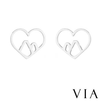 【VIA】符號系列 可愛縷空小山愛心造型白鋼耳釘 造型耳釘 鋼色