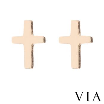 【VIA】符號系列 經典十字架造型白鋼耳釘 造型耳釘金色