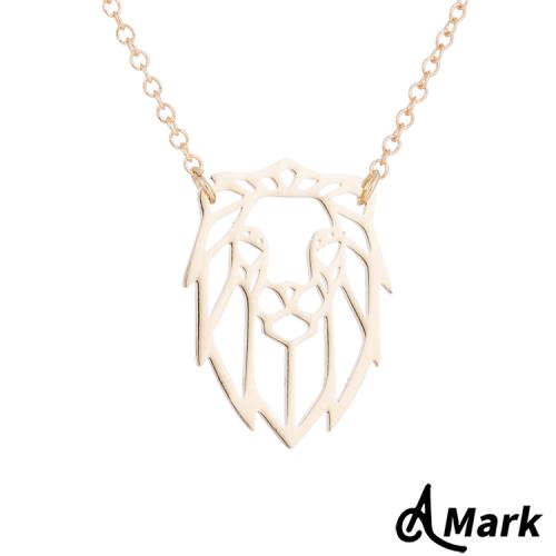 【A MARK】時尚縷空線條獅子王造型白鋼項鍊 造型項鍊 鋼色