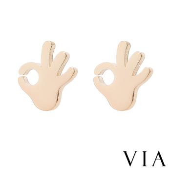 【VIA】符號系列 OK手勢造型白鋼耳釘 造型耳釘金色