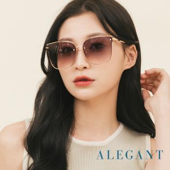 【ALEGANT】柔美氣質髮絲棕漸層貓眼設計金屬鏤空墨鏡│UV400太陽眼鏡│千陽細灑的髮梢