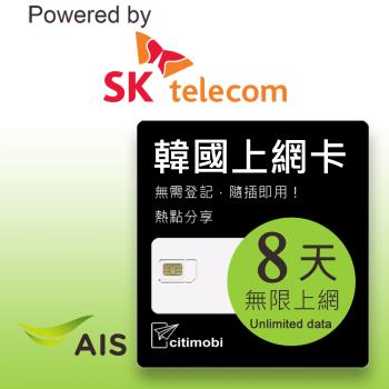 韓國上網絡卡 - 8天吃到飽 (可熱點分享)