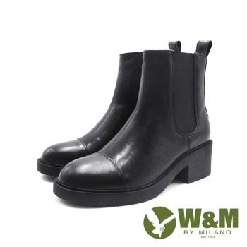 W&M(女)真皮低跟切爾西中筒女靴 女鞋-黑色