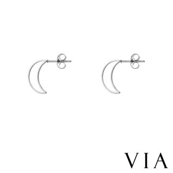 【VIA】星空系列 縷空月亮線條造型白鋼耳釘 造型耳釘 鋼色