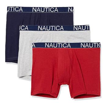 NAUTICA 2023男時尚透氣藍灰紅色四角修飾內著混搭3件組