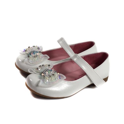 小女生鞋 娃娃鞋 蝴蝶結 鑲鑽 白色 皮鞋 童鞋 no227