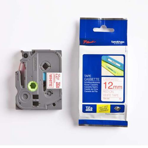 兄弟牌 BROTHER 白底紅字 12mmx8M 標準黏性護貝標籤帶 / 包 TZe-232