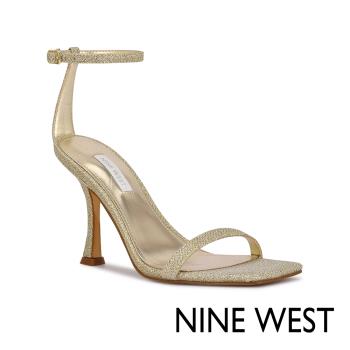 NINE WEST YESS3 一字帶繞踝方頭細跟涼鞋-金色