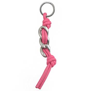 BOTTEGA VENETA 666884 皮革繩結造型鑰匙圈吊飾.銀/粉