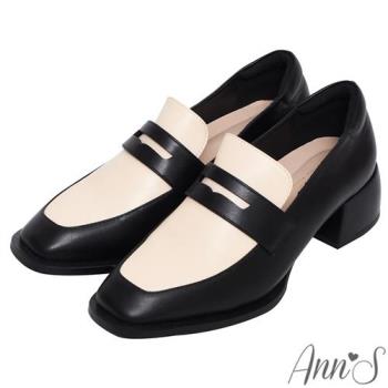 Ann’S經典百搭的方頭粗跟樂福鞋4.5cm-黑白