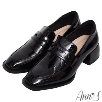 Ann’S經典百搭的方頭粗跟樂福鞋4.5cm-漆皮黑