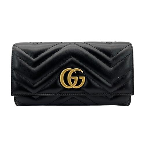 Gucci GG Marmont絎縫紋牛皮金屬雙G logo長夾(443436-黑)
