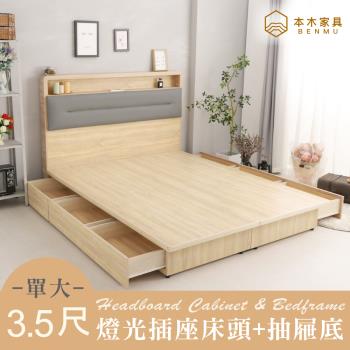 【本木】查爾 舒適靠枕房間二件組-單大3.5尺 床頭+三抽床底