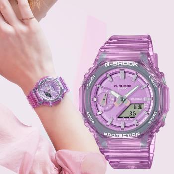 CASIO 卡西歐 G-SHOCK 女錶 八角農家橡樹 半透明雙顯手錶-粉(GMA-S2100SK-4A)