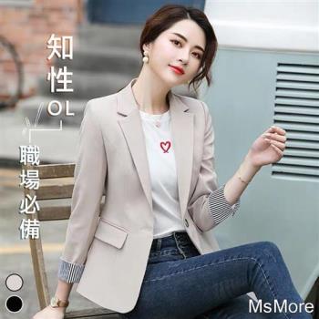 【MsMore】小香風氣質俐落條紋拼接撞色修身顯瘦西裝外套#105913
