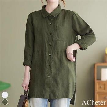 【ACheter】日本千葉風尚寬鬆大碼棉麻襯衫上衣#111942