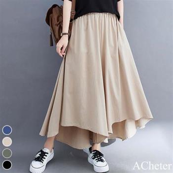 【ACheter】不規則修休閒九分棉麻口袋大寬褲##109957