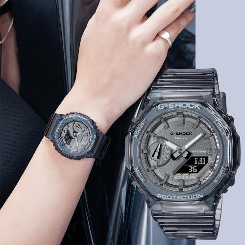 CASIO 卡西歐 G-SHOCK 女錶 八角農家橡樹 半透明雙顯手錶-透黑(GMA-S2100SK-1A)