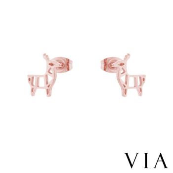 【VIA】動物系列 可愛草泥馬造型白鋼耳釘 造型耳釘玫瑰金色
