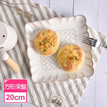 Homely Zakka 日式創意浮雕亮光面仿窯變釉陶瓷餐盤碗餐具_方形深盤