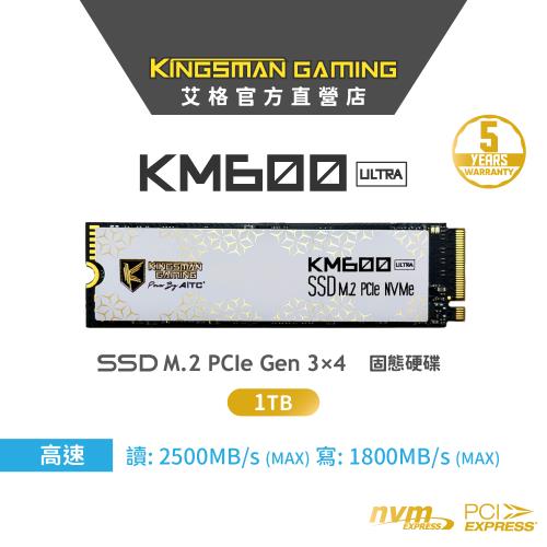 【AITC】艾格 KINGSMAN KM600 ULTRA O SSD 1TB M.2 2280 PCIe NVMe 固態硬碟+散熱片