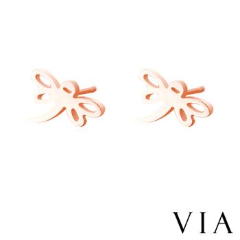 【VIA】昆蟲系列 飛舞小蜻蜓造型白鋼耳釘 造型耳釘玫瑰金色