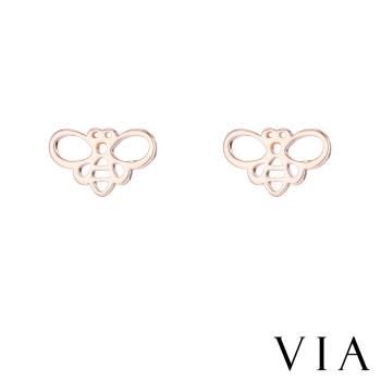 【VIA】昆蟲系列 縷空線條小蜜蜂造型白鋼耳釘 造型耳釘玫瑰金色