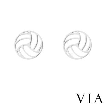 【VIA】運動系列 幾何縷空線條排球造型白鋼耳釘 造型耳釘 鋼色