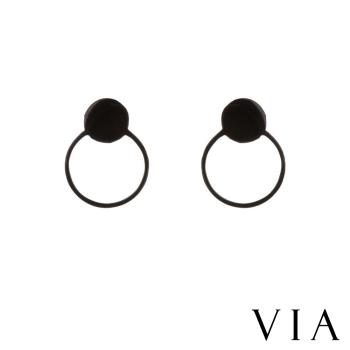 【VIA】符號系列 圓形縷空圈圈線條幾何造型白鋼耳釘 造型耳釘黑色