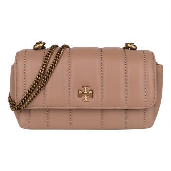 TORY BURCH - kira縫衍紋皮革翻釦鍊帶斜揹包(杏) mini