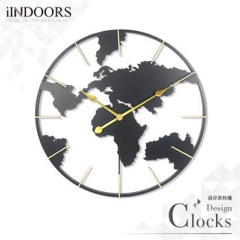【iINDOORS】Loft 簡約設計時鐘-黑色地圖60cm