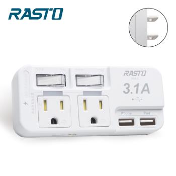 (2入組) RASTO FP1二開二插三孔二埠 USB壁插