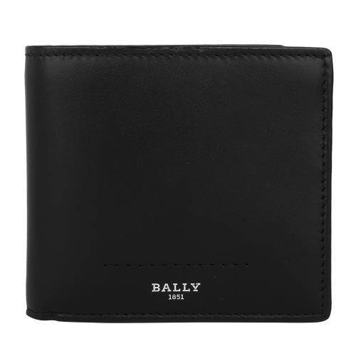 BALLY -烙印銀字牛皮革8卡短夾(黑)
