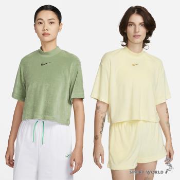 Nike 女 短袖 休閒 毛圈布 短版 刺繡 綠 DV7833-386/黃 DV7833-821