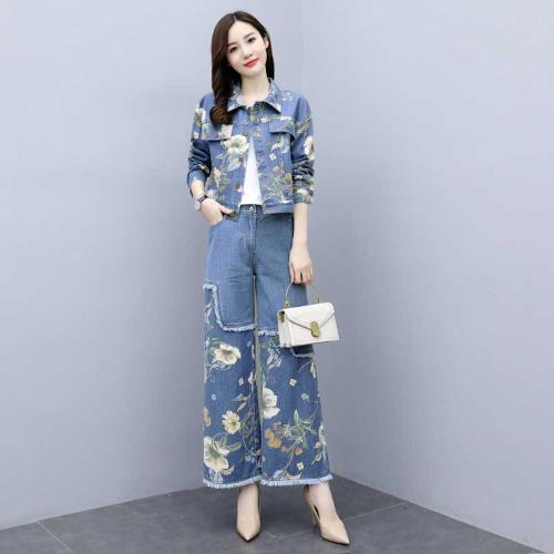 【韓國K.W.】丹寧法式拼接優雅牛仔套裝