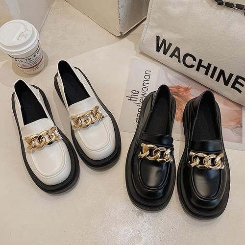 【Alice 】金鏈小香風軟皮樂福厚底鞋