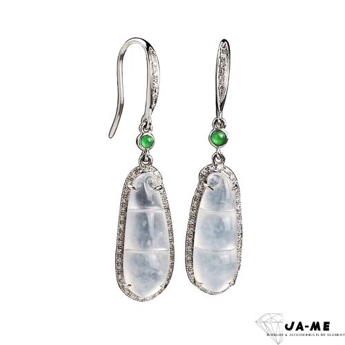 【JA-ME】天然A貨翡翠玻璃種白翡連中三元18k金耳環