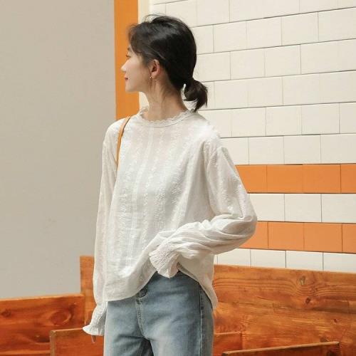 【BJ COLLECTION】日系立領蕾絲花邊袖襯衫BJC30034 白色