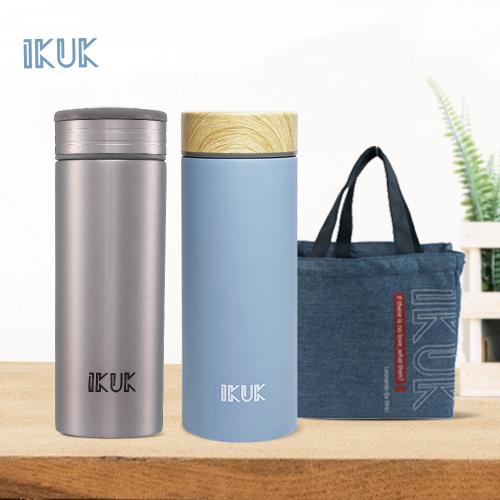 1+1超值組【IKUK艾可】真陶瓷保溫杯隱形提把大好提520ml保溫瓶 送陶瓷保溫杯520ml&提袋(盛裝各種飲品不質變)