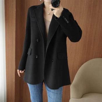 【巴黎精品】毛呢外套中長版大衣-羊毛西裝領雙排扣休閒女外套6色p1ag5
