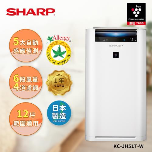 送蜂巢狀活性碳+HEPA集塵濾網【SHARP 夏普】12坪 KC-JH51T-W 日製原裝AIoT智慧空氣清淨機