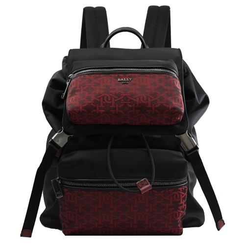 BALLY 6238727 FELOS 經典緹花尼龍帆布翻蓋後背包.黑