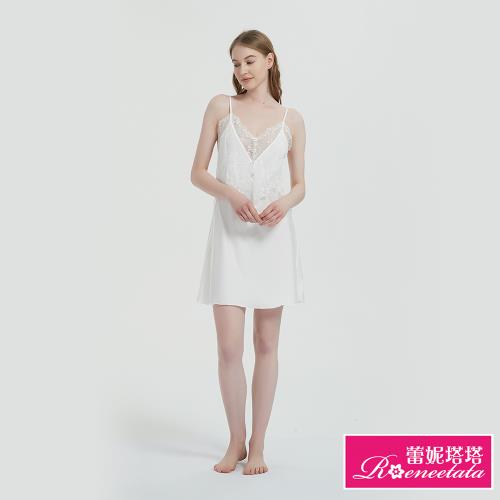 【蕾妮塔塔】緞面冰雪絲質 吊帶小洋裝(R26012-1白)