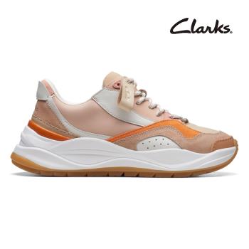 【Clarks】Mercur Lite One 女款科技感反光雙色鞋帶厚底休閒鞋 粉橘色(CLF72213C)
