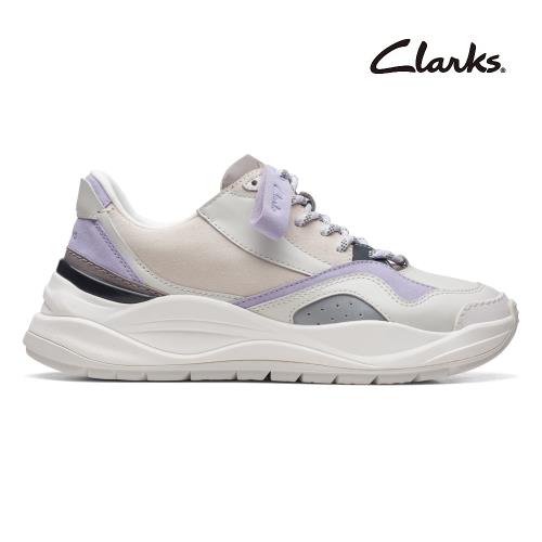 【Clarks】Mercur Lite One 女款科技感反光雙色鞋帶厚底休閒鞋 白+紫色(CLF72212C)