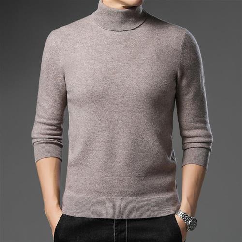【米蘭精品】羊毛衫針織毛衣-高領純色貼身打底男上衣7色74dp47